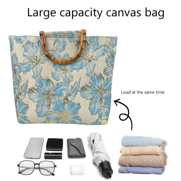 Floral Tote Bag / Floral Print Canvas Tote - Picture 5 of 6